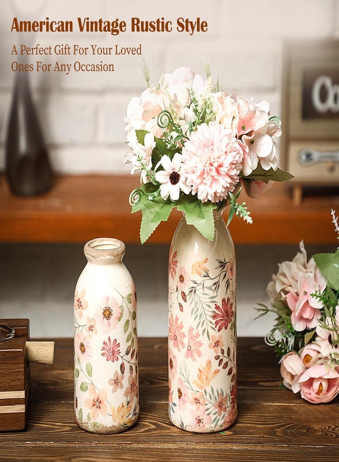 Ninehaoou 2 Pcs Ceramic Small Vase Rustic Farmhouse Vase Boho Vases Home Decoration for Your Kitchen Bedroom Office Bathroom & Shelf Centerpiece Table Decorative(Vintage) - Image 2